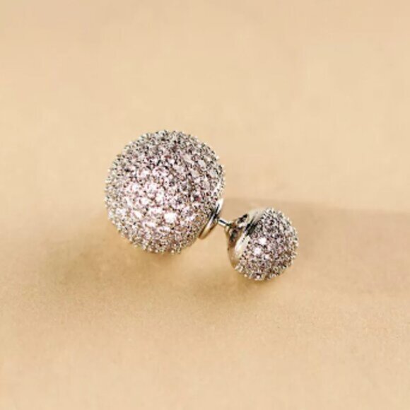 NEW~ Anthropologie Shashi Pavé Double Ball Front-Back Earrings - Picture 3 of 15